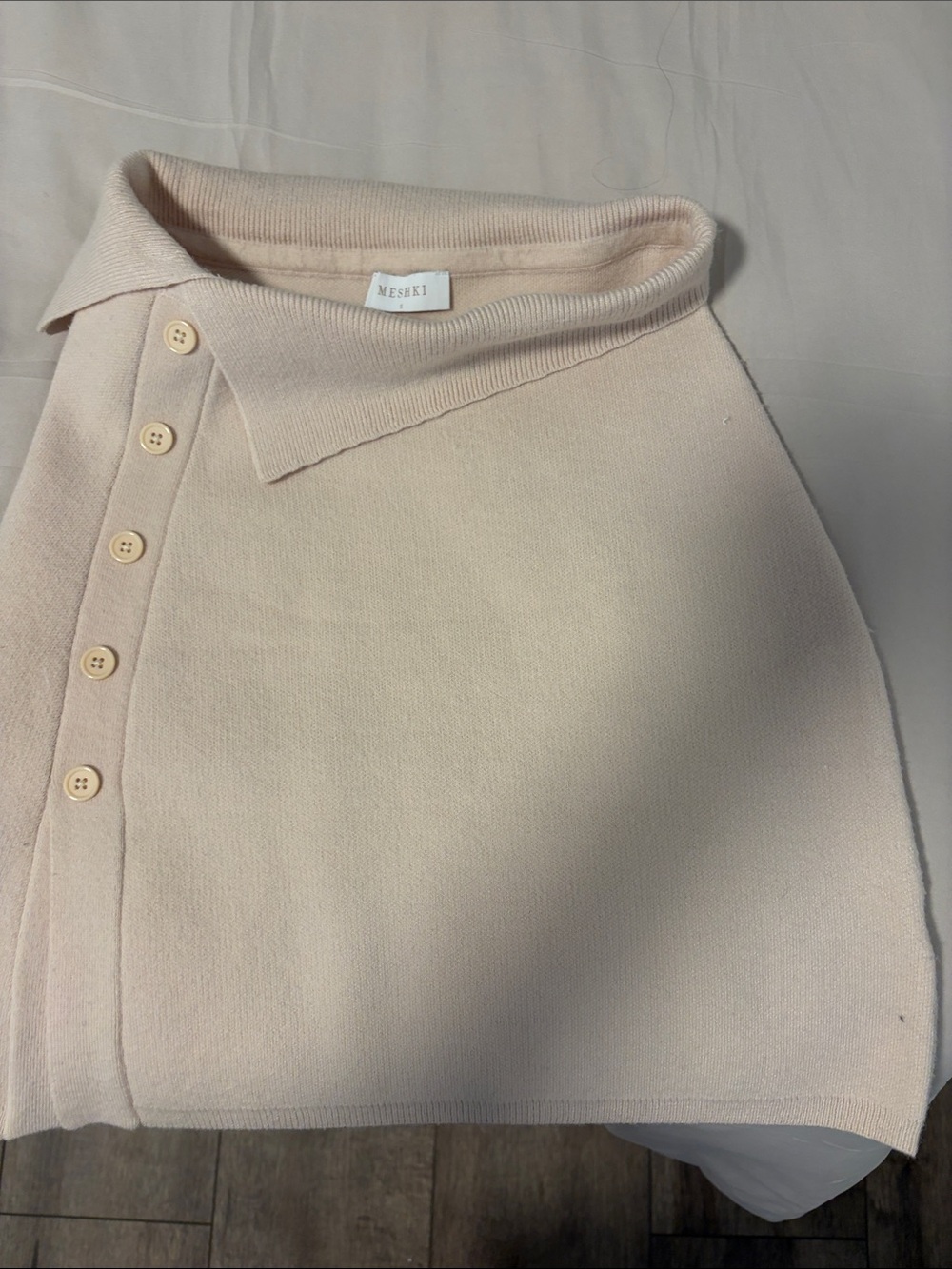 Meshki Blush Collared Button Knit Cardigan